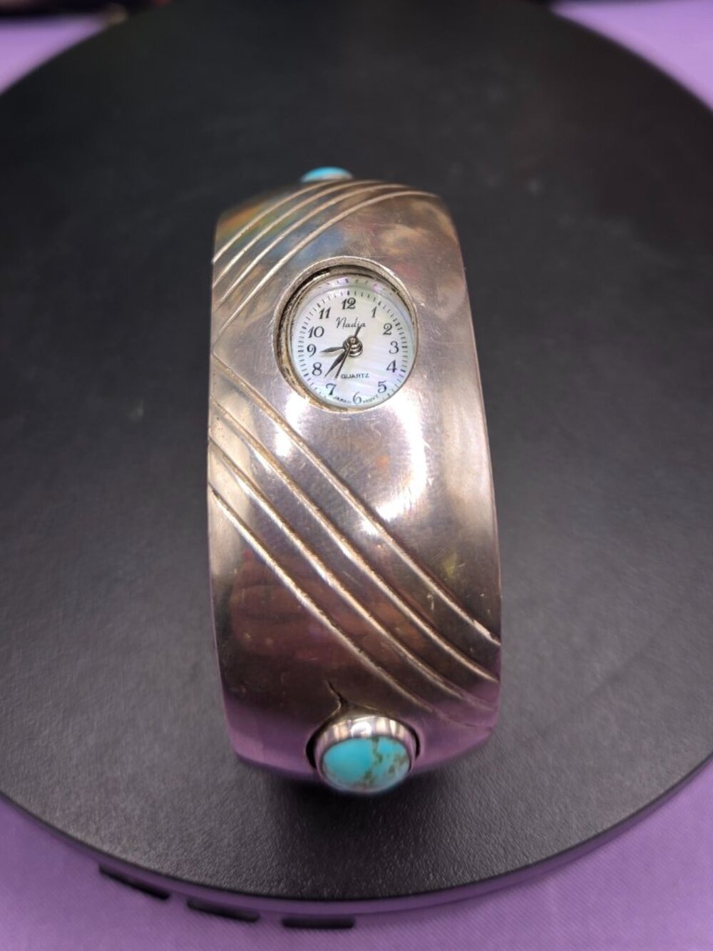Vintage Signed J. Wright Navajo Turquoise Watch Cuff Bracelet AS-IS